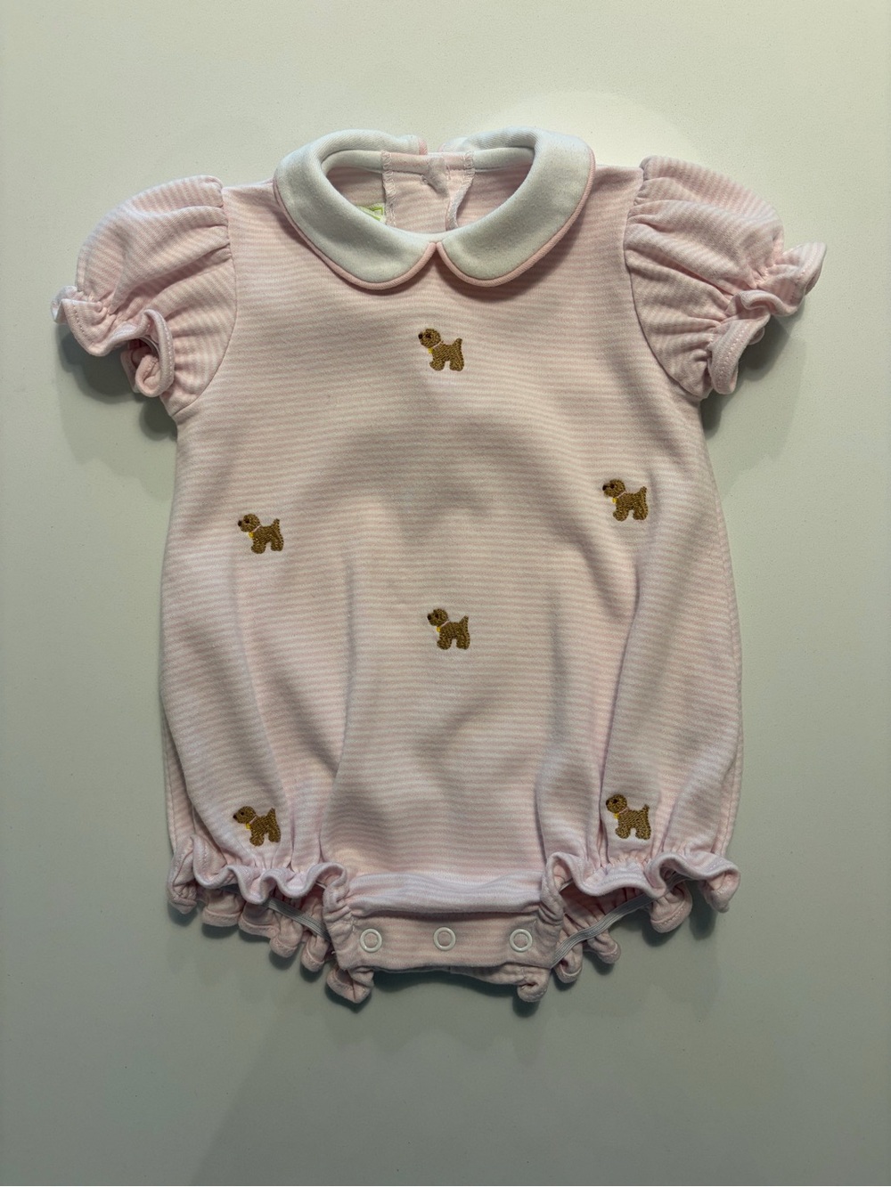 Zucchini Kids Pink Puppy Peter Pan Collar Bubble Romper (0-3M) - $16